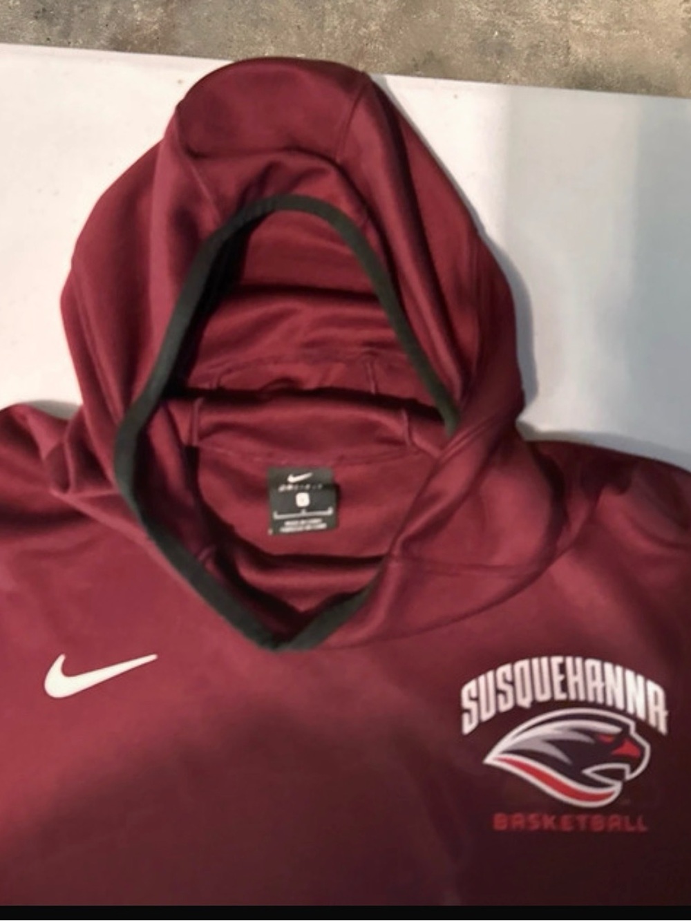 Nike Maroon Zip-Up Hoodie with White Swoosh and Susquehanna Emblem